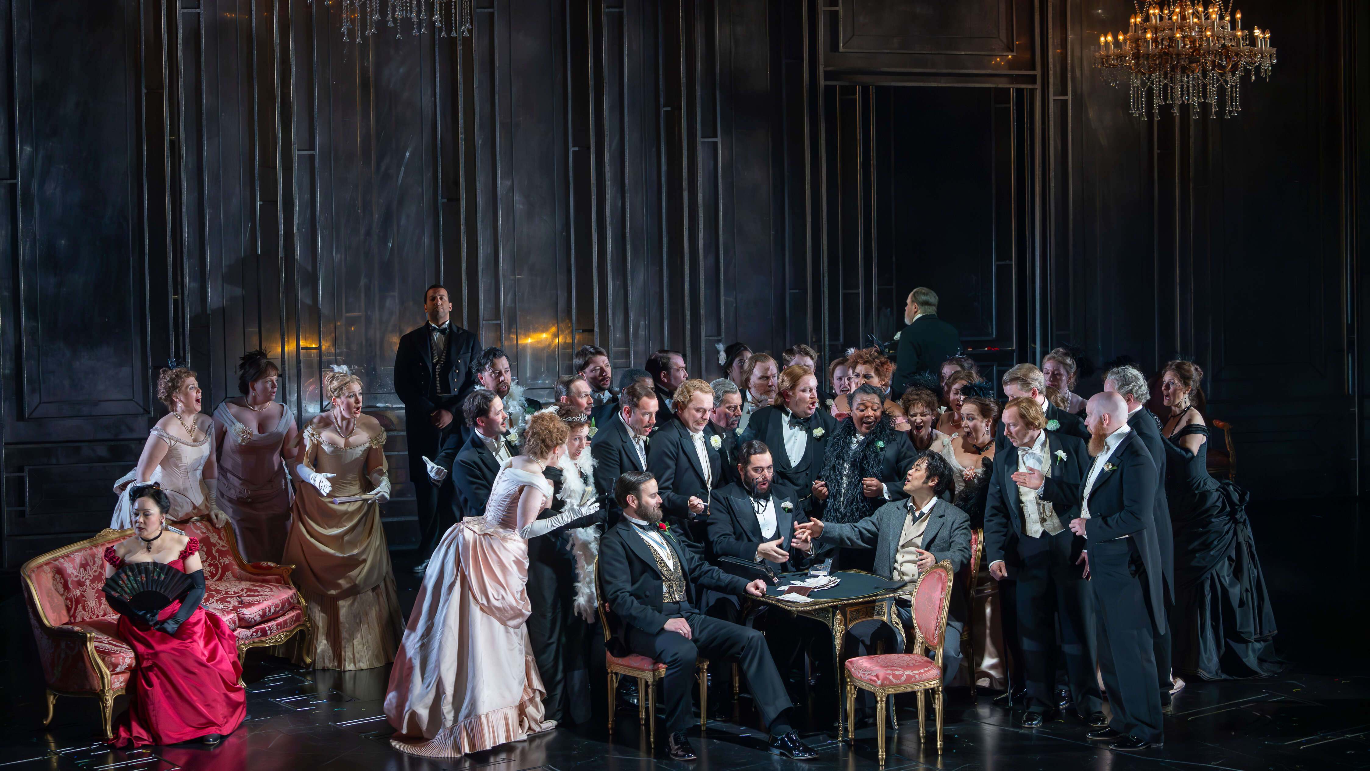 The cast of La traviata. Scottish Opera 2024. Credit James Glossop.