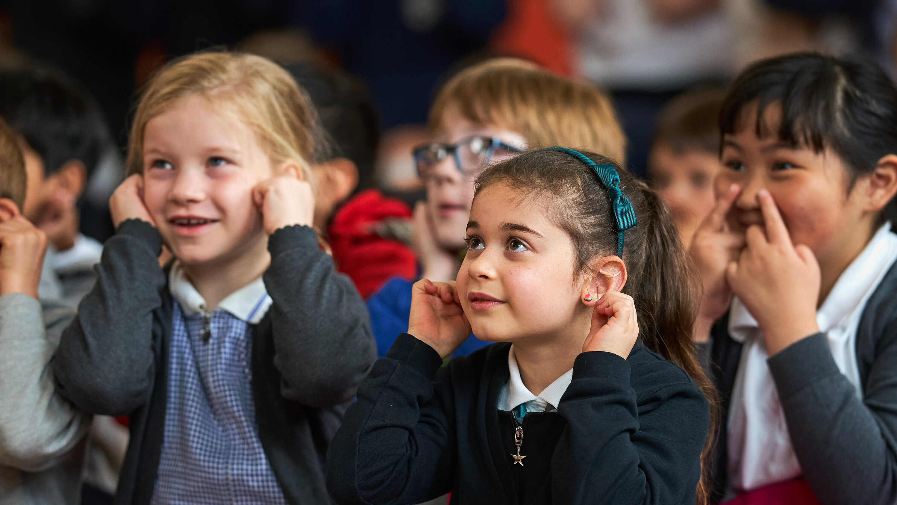 Pupils from Viewlands Primary School in Perth watching a performance of Sophie & Bear. Scottish Opera 2024. Credit Fraser Band..