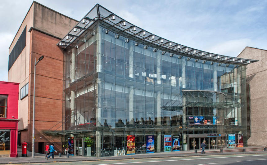Festival Theatre Edinburgh with its sweeping glass frontage