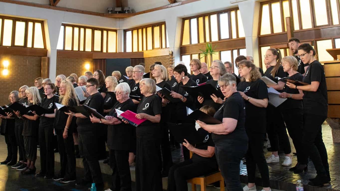 Scottish Opera's Community Choir singing at The Pyramid in Glasgow. Scottish Opera 2023. Credit: Julie Broadfoot..