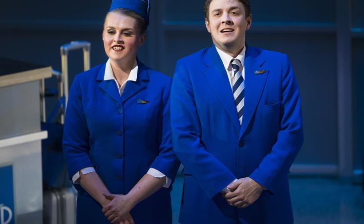 Sioned Gwen Davies as Stewardess and Jonathan McGovern as Steward in Flight. Scottish Opera 2018. Credit James Glossop..JPG