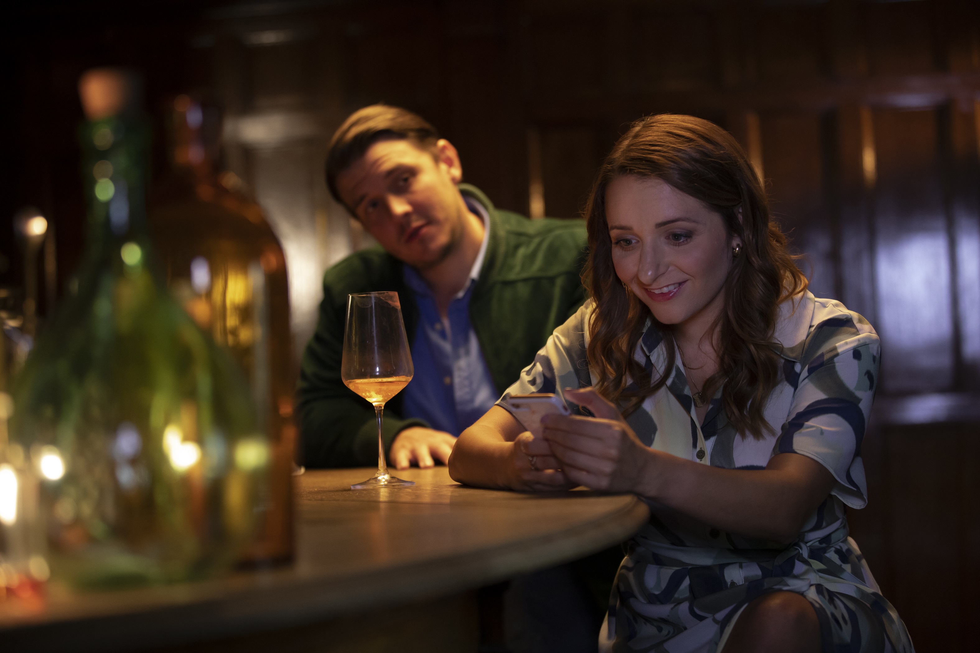 Jonathan McGovern (Ben) and Soraya Mafi (Lucy) in The Telephone. Credit James Glossop..JPG