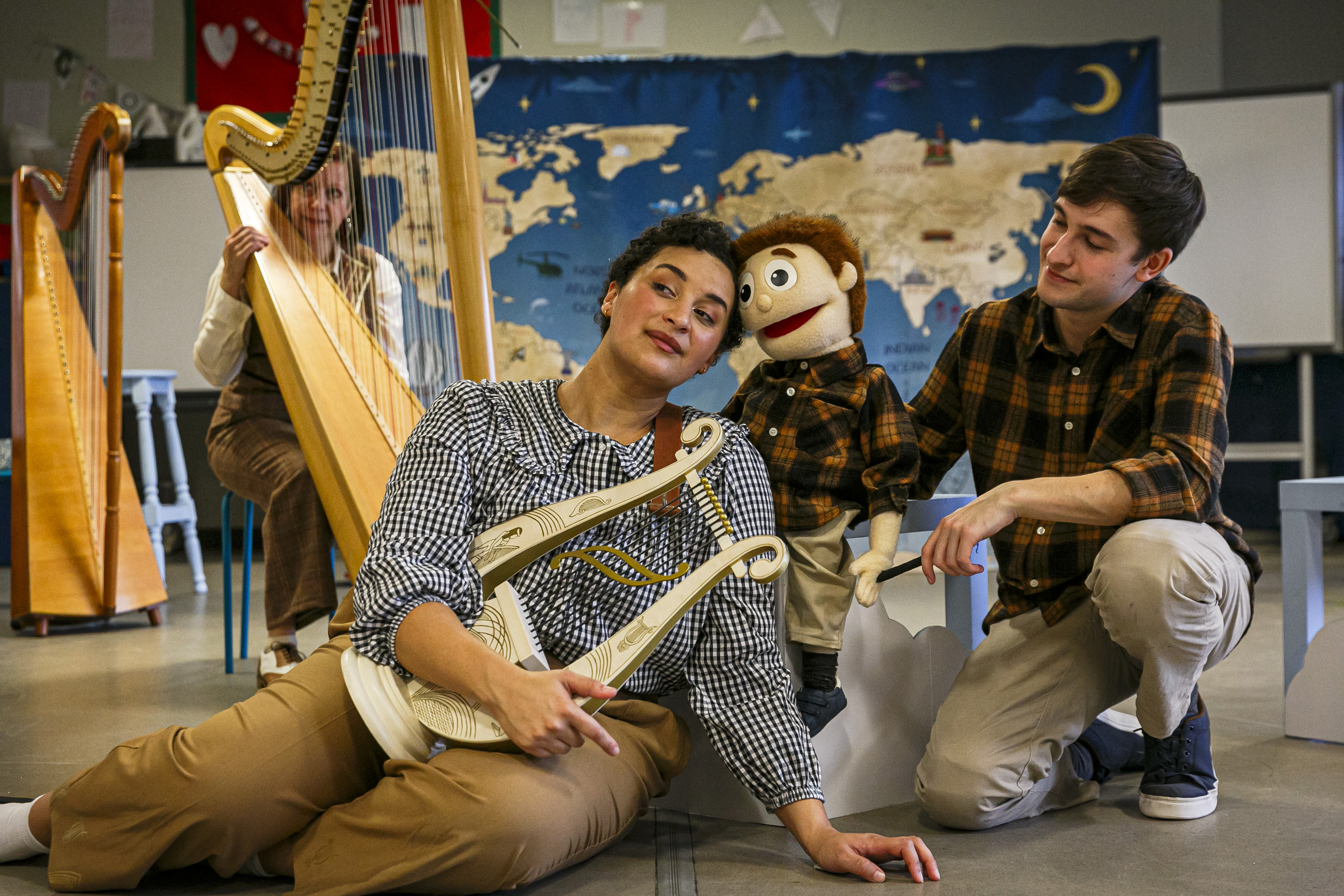 Sharron Griffiths, Lea Shaw And Aaron Hannah In The Giant's Harp. Scottish Opera 2024. Credit Eoin Carey.
