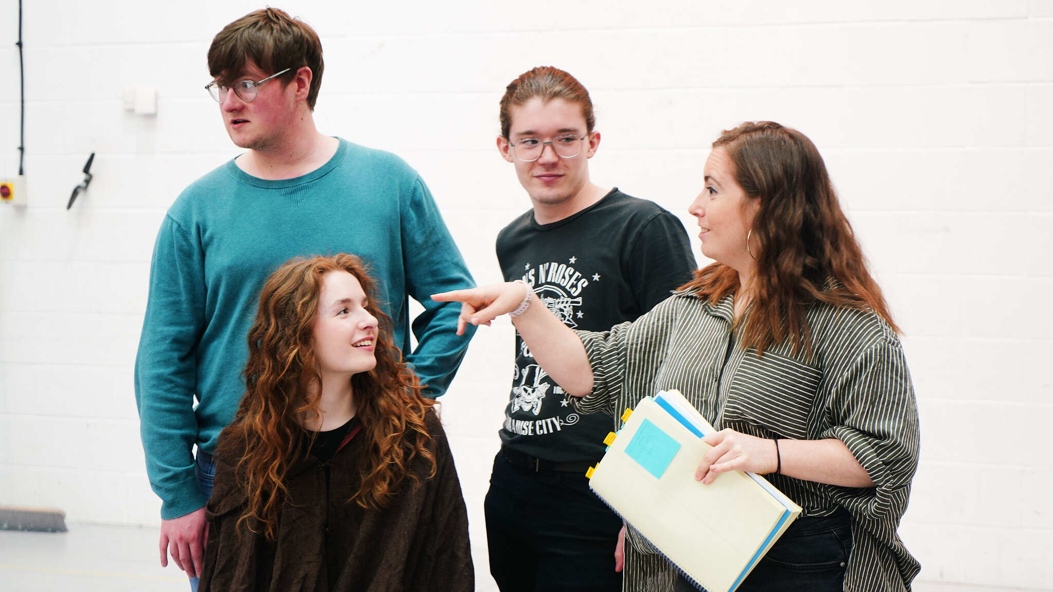 Director Flora Emily Thomson with Scottish Opera Young Company members during rehearsals for RED. Scottish Opera 2024. Credit Ruby Pluhar.. (1)