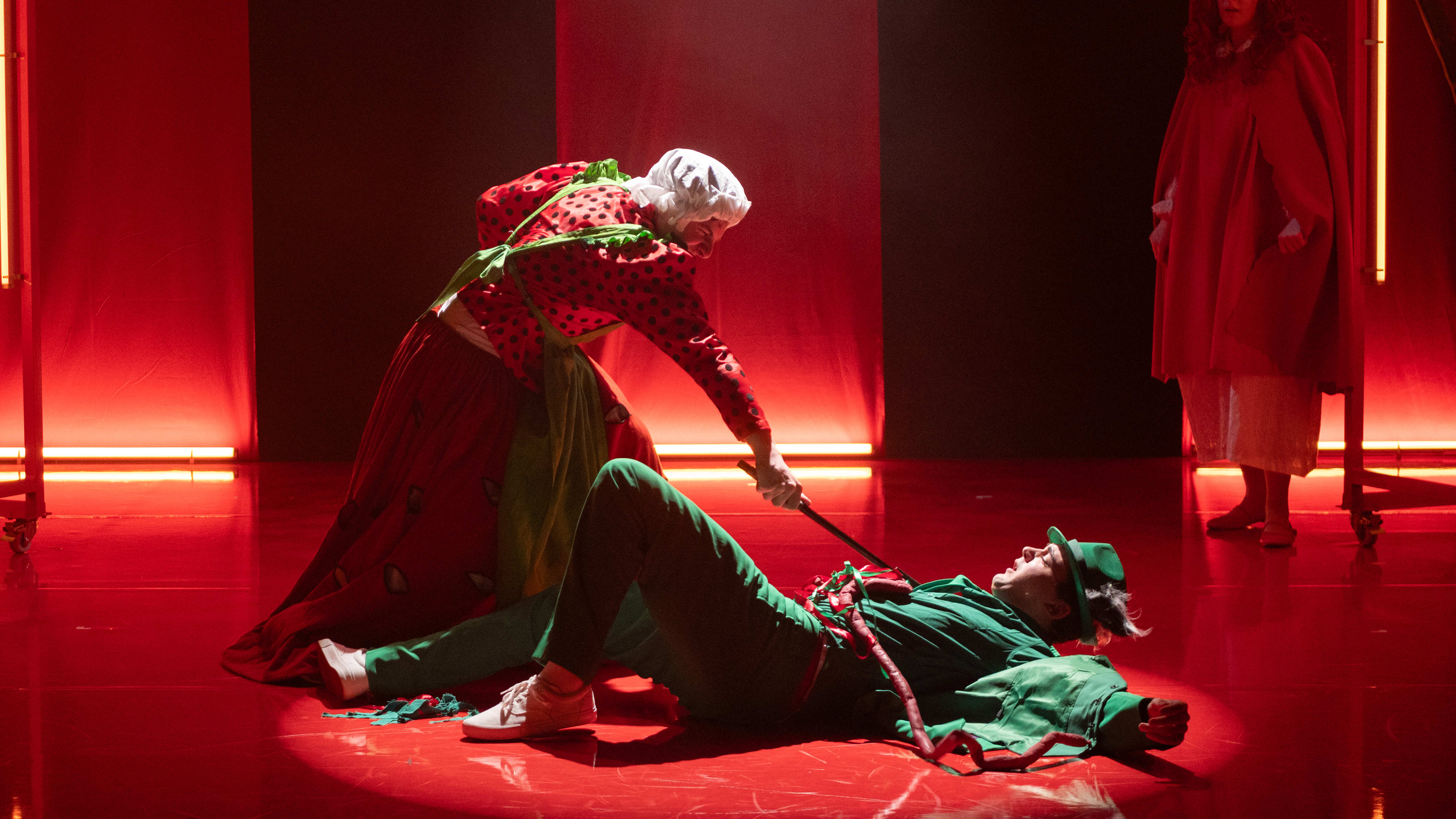 Maria Wotherspoon, Findlay Peters and Luke Francis in Scottish Opera Young Company's production of RED. Scottish Opera 2024. Credit Kirsty Anderson..