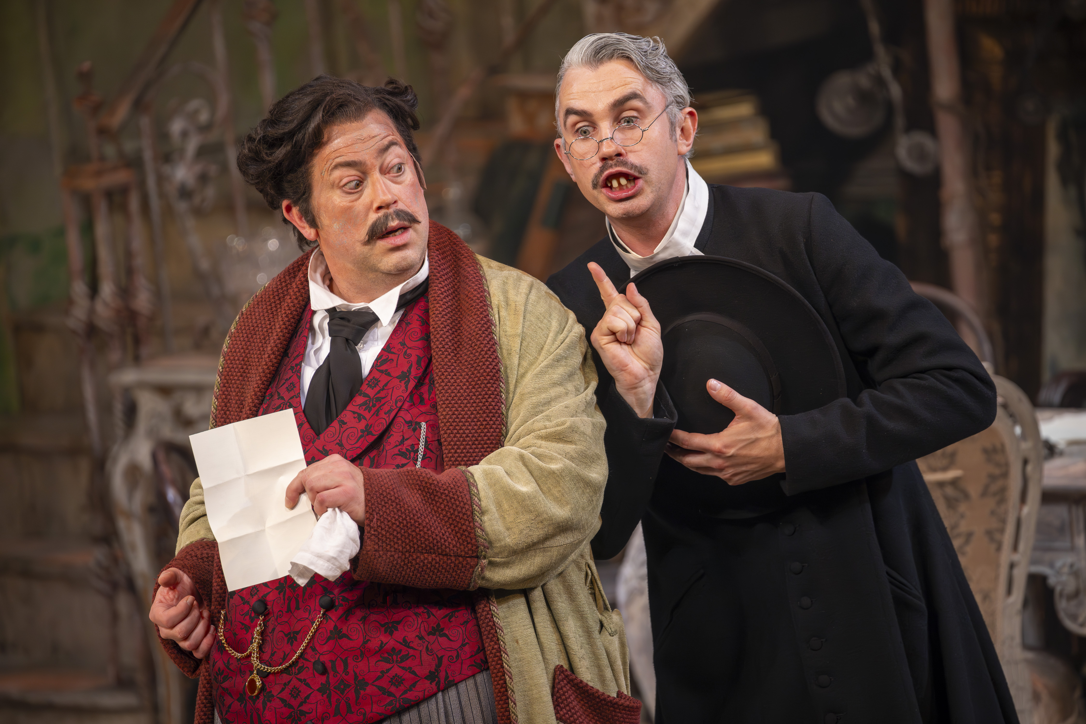 David Stout (Doctor Bartolo) And Anthony Gregory (Count Almaviva) In The Barber Of Seville. Scottish Opera 2023. Credit James Glossop.